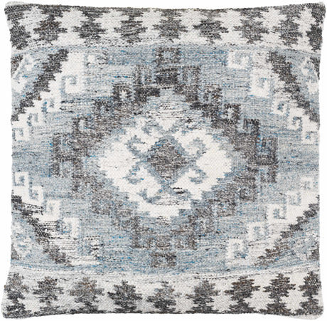Ravnek Dusty Blue Geometric Southwest Recycled PET Yarn Accent Pillow
