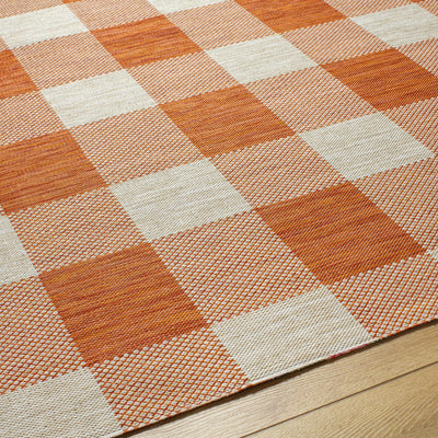 Meris Orange Plaid Area Rug