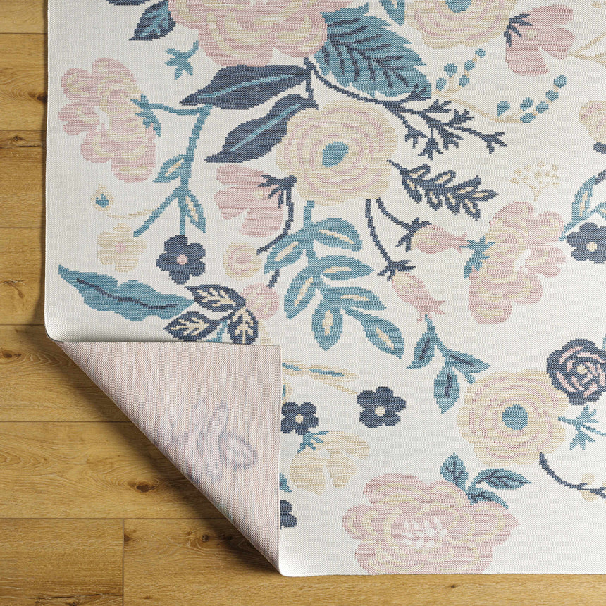 Ponto Cream & Blue Floral Area Rug - Clearance