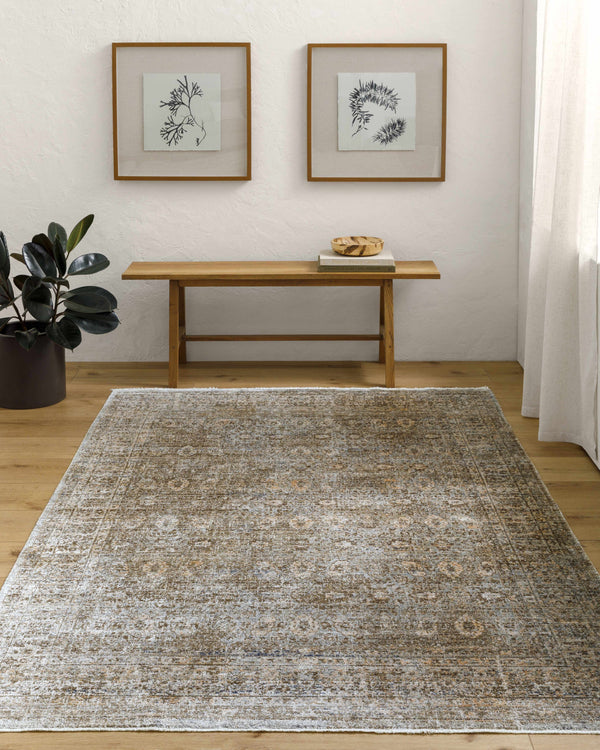 Margaret Damask Sage & Gray Washable Area Rug - Becki Owens x Livabliss