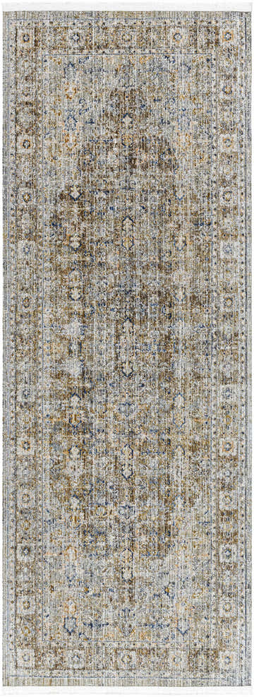 Detailed texture of the Margaret Damask Brown Washable Area Rug, Becki Owens x Livabliss collection. Design-Runner-2773