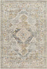 Detailed beige Jyler Traditional Area Rug with farmhouse style medallion pattern. Design-Rectangle-6796