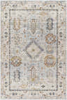 Detailed view of the Kamau Cream & Blue Area Rug, featuring a farmhouse-style pattern in light gray, natural gray, and blue tones. Design-Rectangle-6796