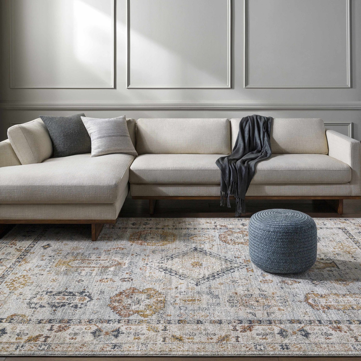 Kamau Cream & Blue Area Rug - Clearance