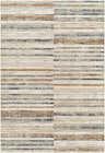 Close-up of Leone Area Rug with beige, bone, gray, and rust horizontal stripes. Contemporary style. Design-Rectangle-6796