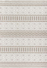 Close-up of the Lynde Area Rug showcasing its contemporary beige, ivory, and light gray geometric pattern. Design-Rectangle-537