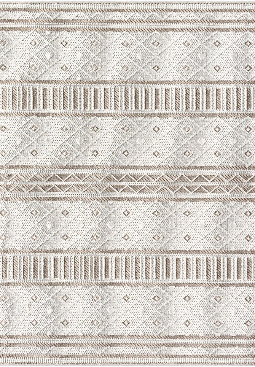 Close-up of the Lynde Area Rug showcasing its contemporary beige, ivory, and light gray geometric pattern. Design-Rectangle-537
