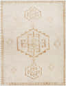 Close-up of Solona Medallion Dusty Pink rug. Beige rug with light brown geometric medallion pattern and border. Design-Rectangle-71010