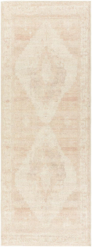 Close-up of the Luca Medallion Dusty Pink Area Rug, showcasing its traditional medallion pattern and soft beige and pink tones. Design-Runner-2773