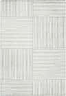 Close-up of Coyne Cream Area Rug. Hand-tufted wool rug with a contemporary block design in cream and medium gray stripes. Design-Rectangle-576