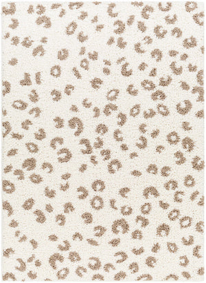 Zhen Brown Spots White Leopard Shag Rug