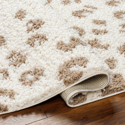 Zhen Brown Spots White Leopard Shag Rug