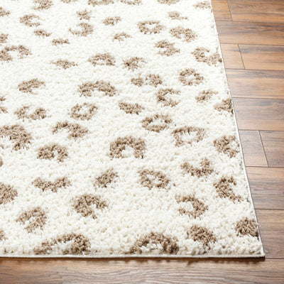 Zhen Brown Spots White Leopard Shag Rug