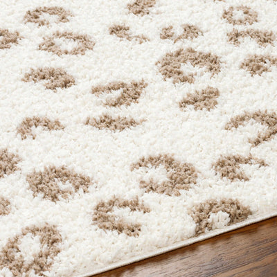 Zhen Brown Spots White Leopard Shag Rug