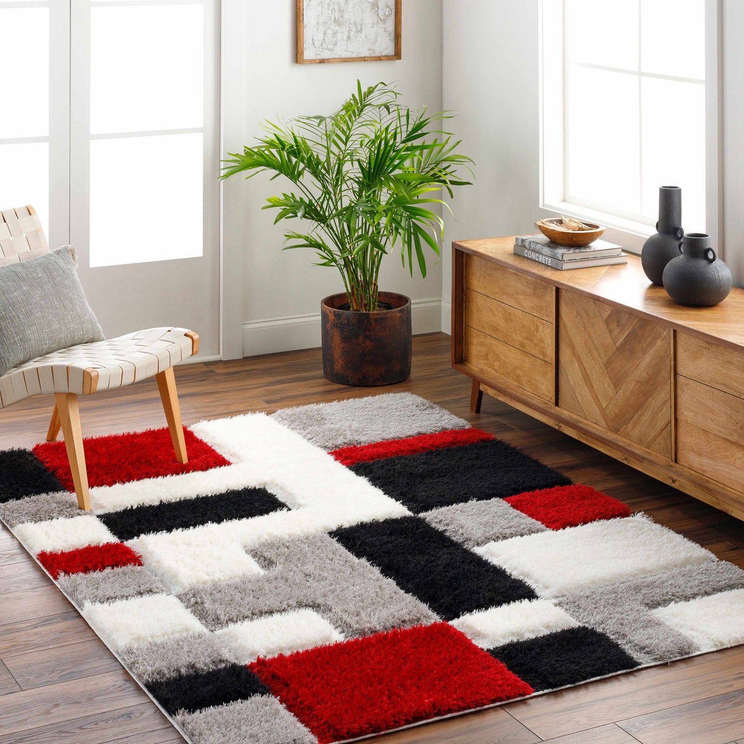 Greya Red & Black Area Rug - Clearance