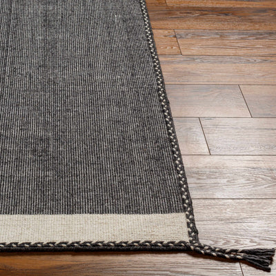 Ailie Bordered Charcoal Wool Rug