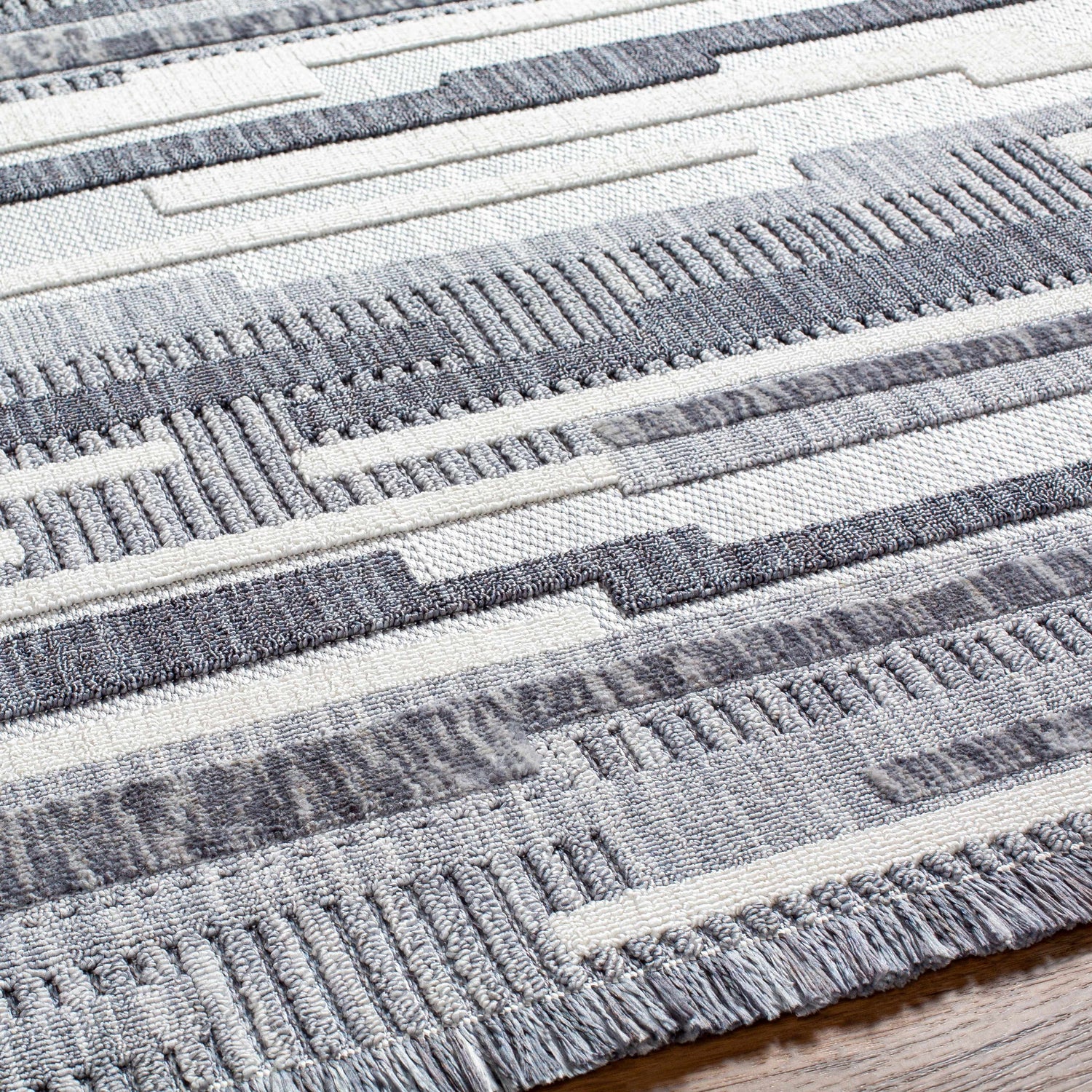 Ally Textured Saxony Rug with Fringes - Clearance