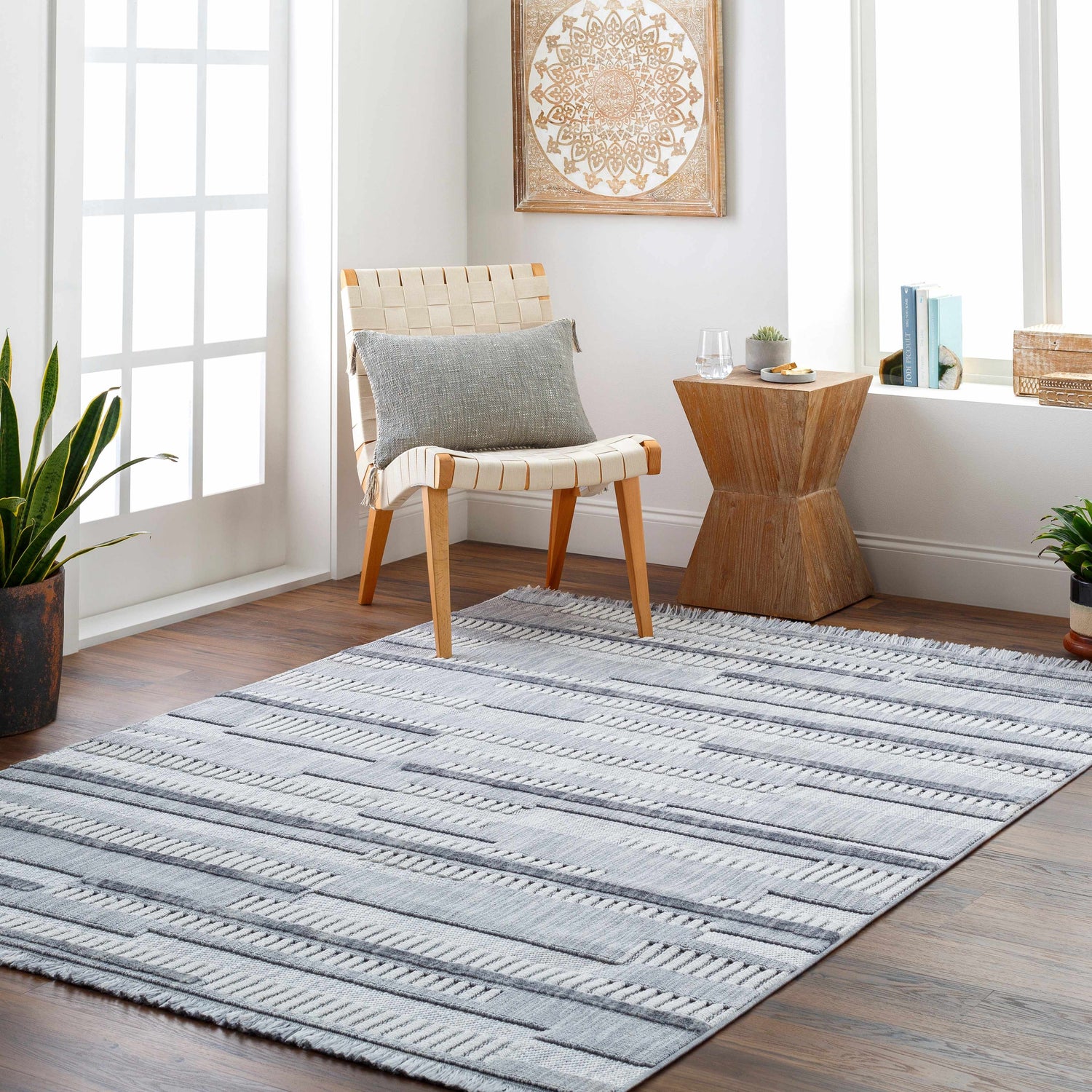 Amser Textured Saxony Rug with Fringes - Clearance