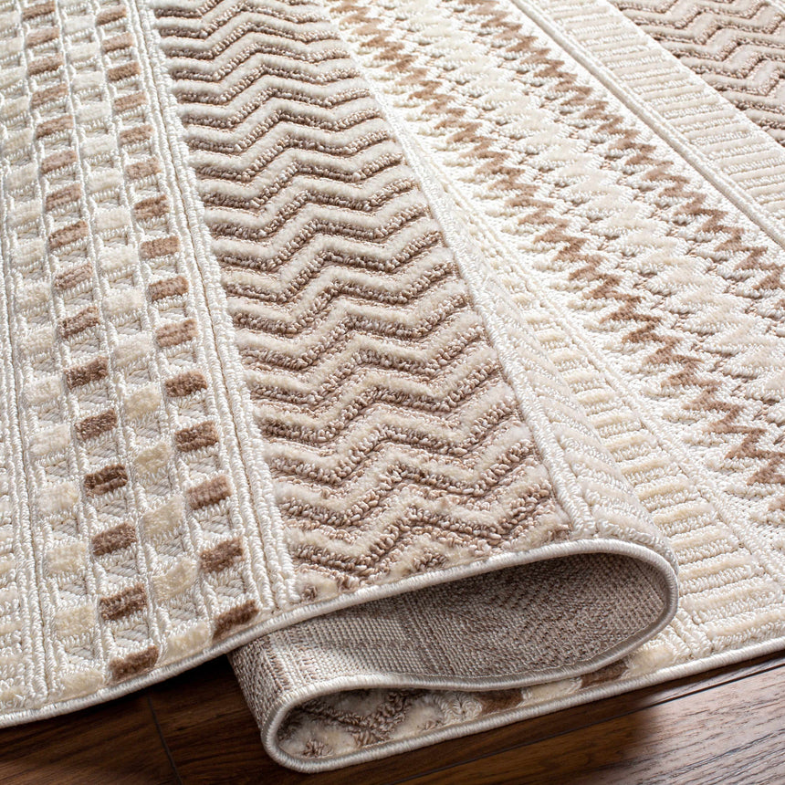 Eiko Beige Textured Saxony Rug with Fringes - Clearance