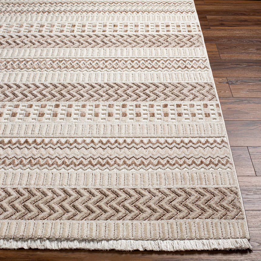 Eiko Beige Textured Saxony Rug with Fringes - Clearance