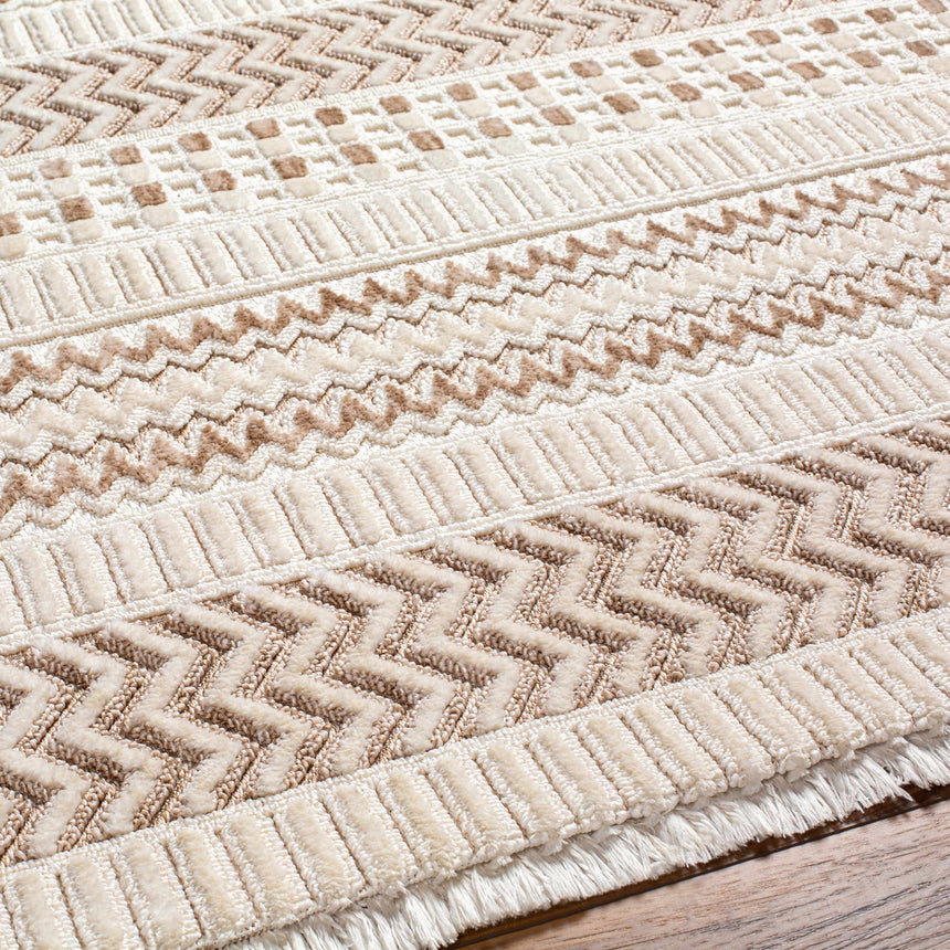 Eiko Beige Textured Saxony Rug with Fringes - Clearance
