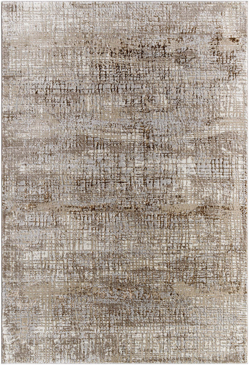 Close-up of the Odeya Area Rug, showcasing its cloud gray and medium gray Southwestern-style pattern and machine-woven texture. Design-Rectangle-537