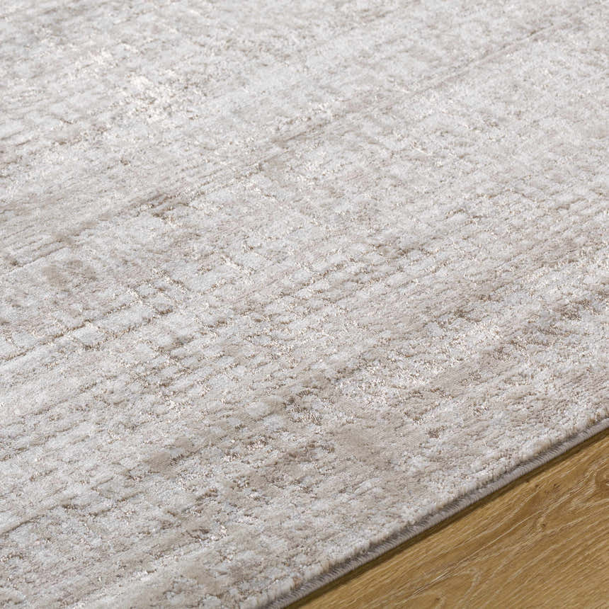 Close-up of the Odeya Area Rug showing its cloud gray and medium gray Southwestern design and subtle texture. Texture