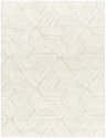 Close-up of the Mura Cream Area Rug. Geometric shag rug in off-white and beige polyester. Design-Rectangle-537