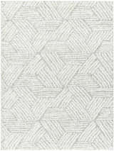 Close-up of the Mura Gray Area Rug showing its geometric shag design and dark beige, gray, and off white colors. Design-Rectangle-537