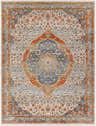 Detailed Bojan Area Rug in beachhouse, brown, copper, and denim colors. Traditional floral pattern, machine woven. Design-Rectangle-71010