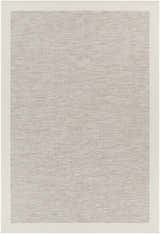 Close-up of the Escalon Area Rug, a cream and taupe polypropylene rug with a solid and striped contemporary design. Design-Rectangle-7111011