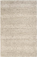 Close-up of the Mitzy Area Rug. Hand-woven, beige wool rug with a textured, nubby design and subtle stripe detail. Design-Rectangle-576