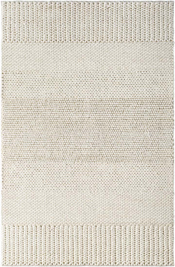 Close-up of the hand woven Nimai Cream Wool Area Rug, featuring a textured design with horizontal stripes. Design-Rectangle-576