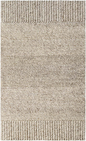 Close up of the hand woven Nimai Beige Wool Area Rug featuring a textured, chunky knit design. Design-Rectangle-576