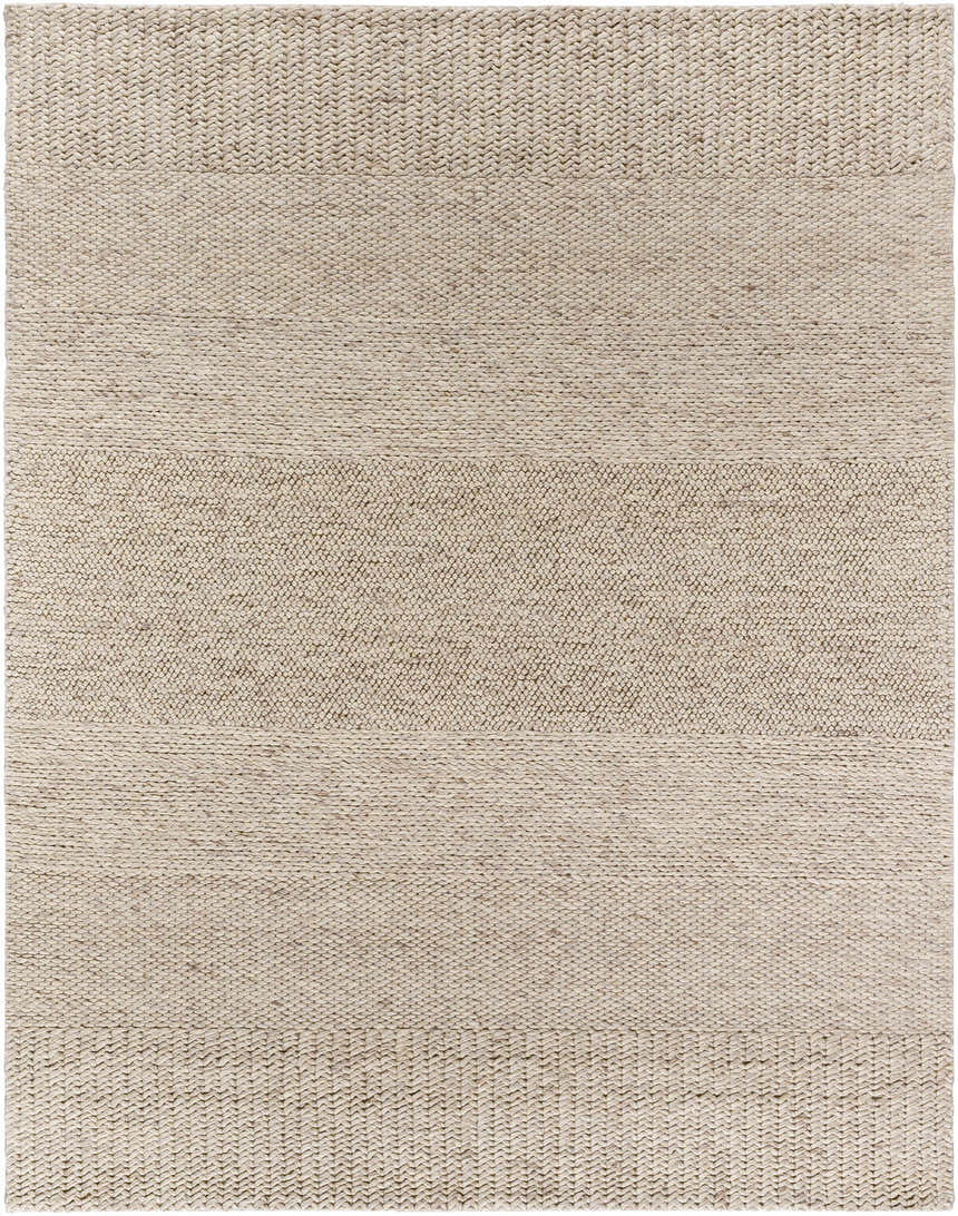 Close-up of the hand woven Nimai Beige Wool Area Rug, showing the texture and pattern. Design-Rectangle-810