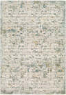 Close-up of the Chaka Textured Rug. Contemporary design in off white, teal, and mustard colors. Machine woven polyester rug. Design-Rectangle-575