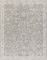 Close-up of the Gauge Gray Blue Textured Rug. Farmhouse style rug with gray, blue, and brown floral pattern. Design-Rectangle-710103