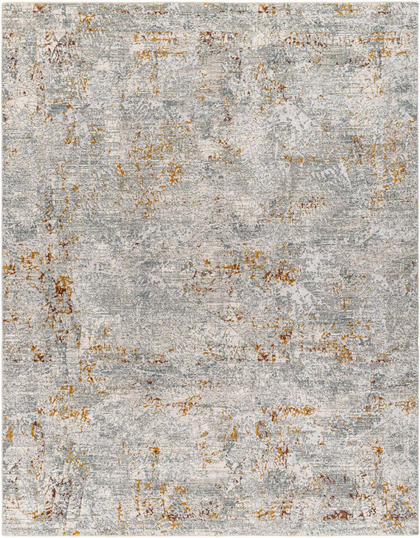 Close-up of the Moke Textured Rug. Contemporary design in gray, camel, and clay tones. Machine woven polyester rug. Design-Rectangle-710103