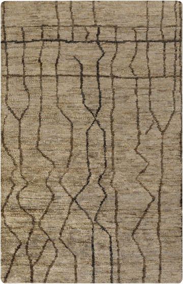 Close-up of the Semora Jute Rug. Natural jute rug with a contemporary geometric pattern in brown and beige. Hand-knotted texture. Design-Rectangle-58