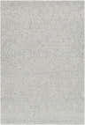 Close-up of the hand woven Kasib Gray Area Rug, featuring a subtle diamond pattern and textured light gray and natural gray yarns. Design-Rectangle-576