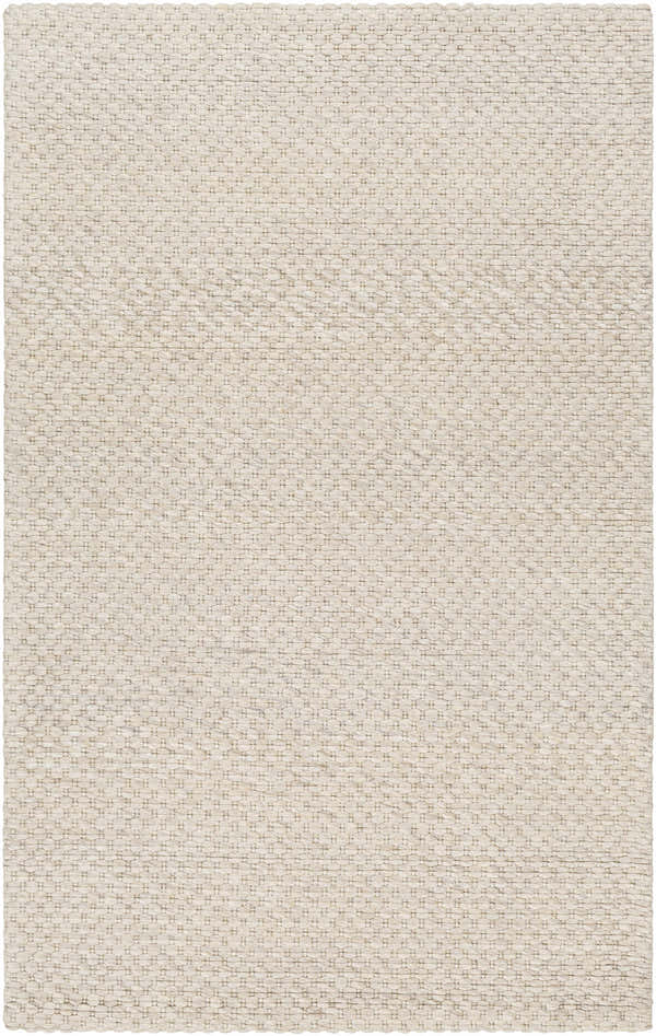 Close-up of the Kassa Beige rug. Hand woven rug with a subtle geometric pattern in beige and bone. Design-Rectangle-576