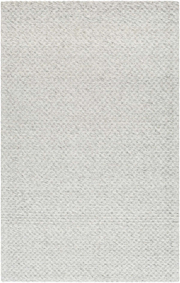 Close-up of the Kassa Gray Hand Woven Area Rug showing its light gray color and subtle geometric pattern. Design-Rectangle-576