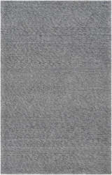 Close-up of the hand woven Kyung Dark Gray Area Rug, featuring a subtle geometric pattern and textured gray wool and nylon blend. Design-Rectangle-576