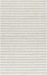 Close-up of the hand woven Laleh Gray Area Rug. Beige and gray striped rug with a farmhouse, traditional style. Design-Rectangle-576