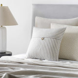 Seyhan Beige Striped Button Accent Pillow - Clearance