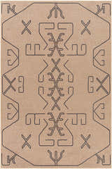 Close-up of the Hamid Washable Jutely Rug in camel with a dark brown geometric pattern. Farmhouse style. Design-Rectangle-58