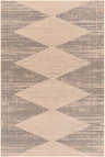 Close-up of the Ijlal Washable Area Rug. Camel rug with dark brown horizontal stripe pattern forming diamond shapes. Design-Rectangle-58