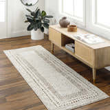 Entryway with a light wood console table and the beige Julio Scandi Boho Area Rug runner. Roomscene-Runner