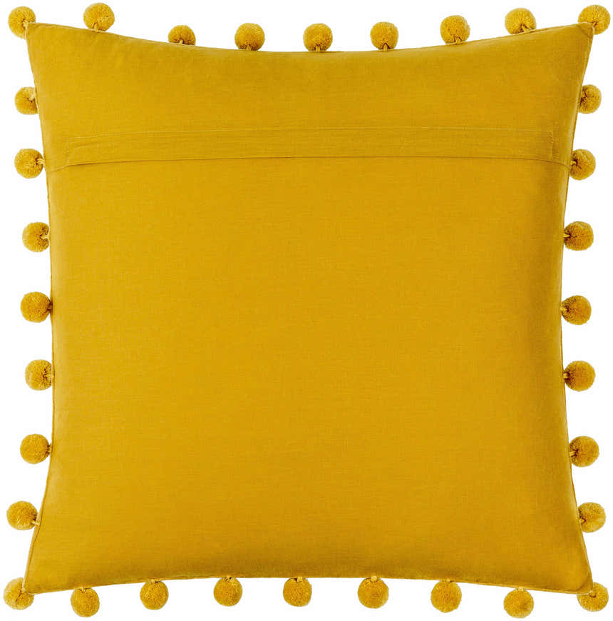 Solin Goldenrod Pom Trim Modern Cotton Accent Pillow - Clearance