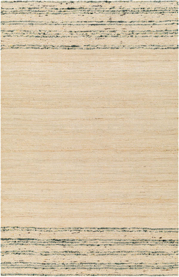Close-up of Erast Area Rug showing jute and wool texture with cloud gray, lambswool, and multi brown stripes. Design-Rectangle-576